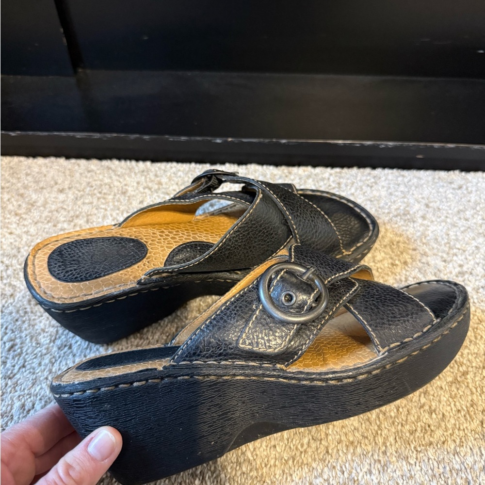 BOC Brown Leather Wedge Sandals - Picture 4 of 5
